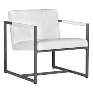 Camber White Modern Accent Chair with Blended Leather and Metal Frame