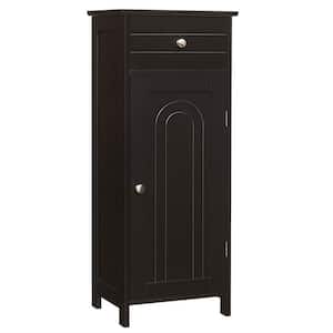14 in. W x 12 in. D x 34.5 in. H Brown Freestanding Bathroom Linen Cabinet with Two Shelves and Drawer