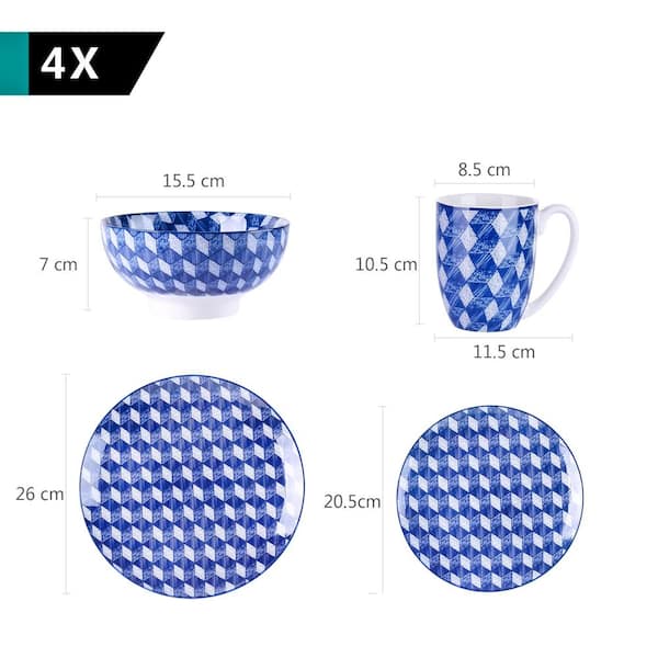 vancasso 16-Piece Blue Pattern Porcelain Coffee Mugs Dinnerware