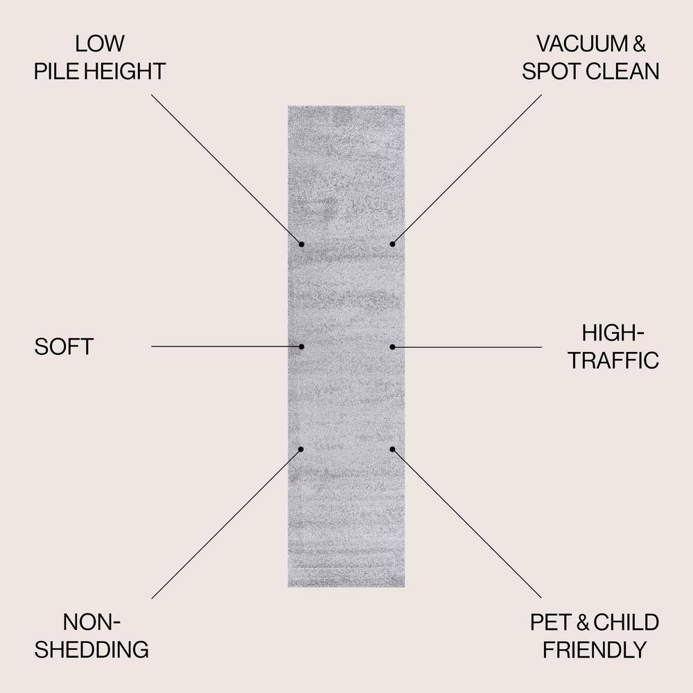 Light Gray Solid Synthetic Low-Pile Runner Rug