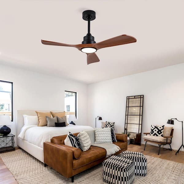 42 in. Modern Black 3 ABS Blades Downrod Standard Ceiling Fan Light with Remote Control Included