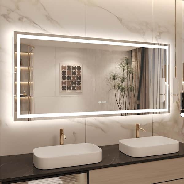 60 in. W. x 28 in. H Rectangular Frameless Front Back Lighted Anti-Fog Wall Bathroom Vanity Mirror, Tempered Glass, ETL