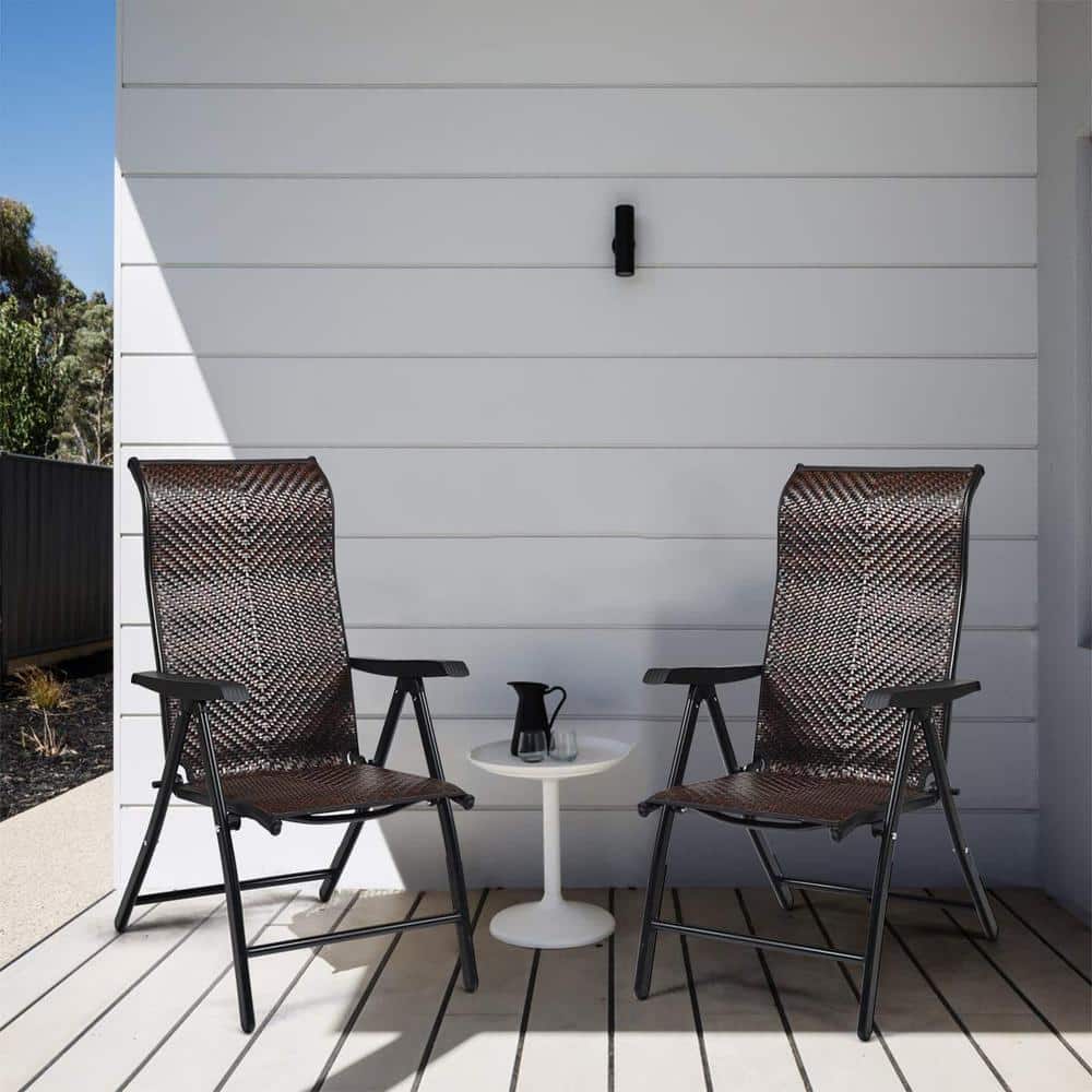 Brown Adjustable Folding Steel and Rattan Armchair
