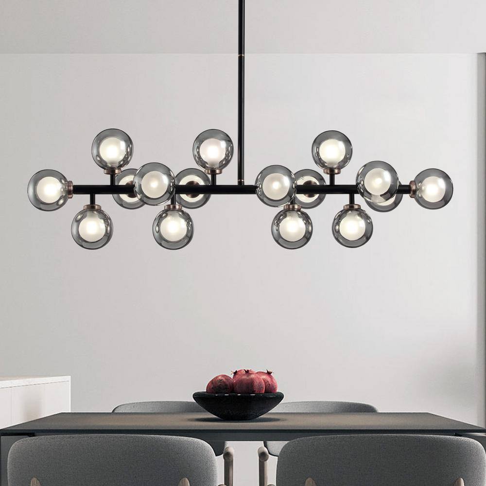 Modern Black Linear Glass Beaded 16-Light Chandelier