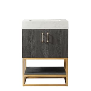 Alistair 24 in. W x 22 in. D x 33.9 in. H Single Sink Bath Vanity in North Black Oak w/ White Grain Stone Composite Top