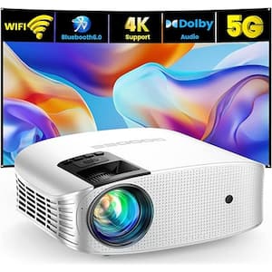 Full HD 1920 x 1080 Outdoor Portable Video Home Theater Movie Projector, Support 4K, with 5G WiFi, Bluetooth, 800 Lumen