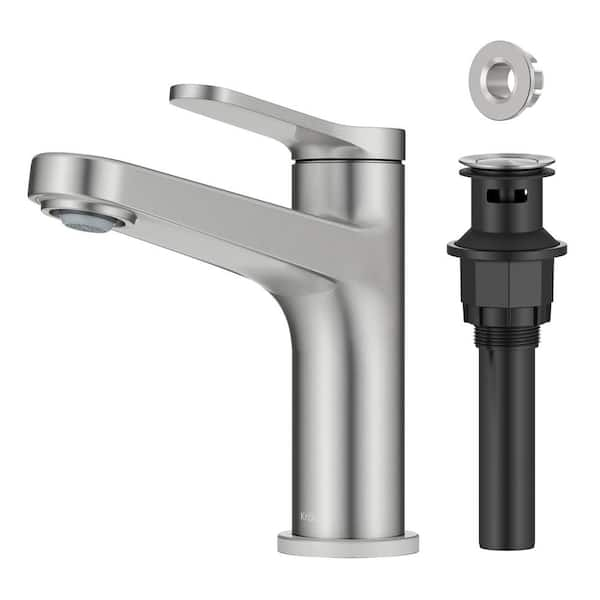 Indy Single Handle Bathroom Faucet in Spot-Free Brushed Nickel with Pop Up Drain and Supply Lines