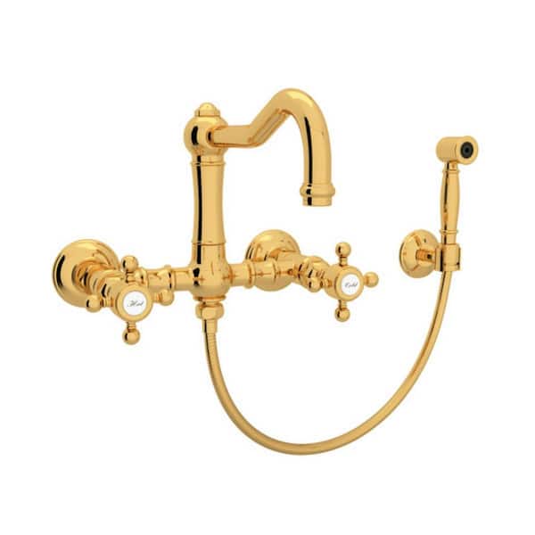 ROHL Acqui Double Handle Bridge Kitchen Faucet in Italian Brass