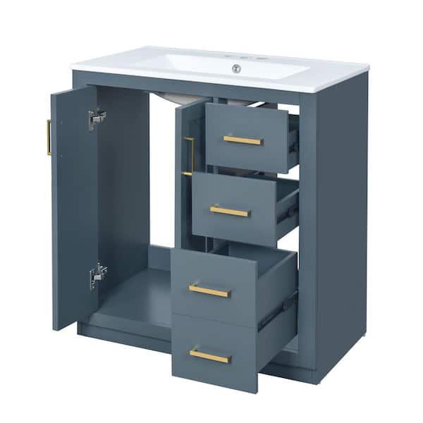 30 in. W x 18 in. D x 34 in. H Bathroom Blue Linen Cabinet