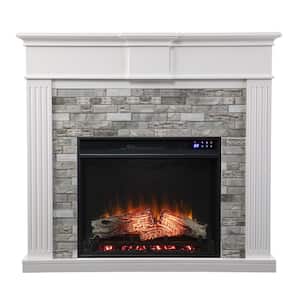 Bondale 41.75 in. Freestanding Metal Electric Fireplace Faux Stone in White