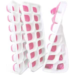 3-Pc Silicon Ice Cube Moulder Trays with Lids in Pink