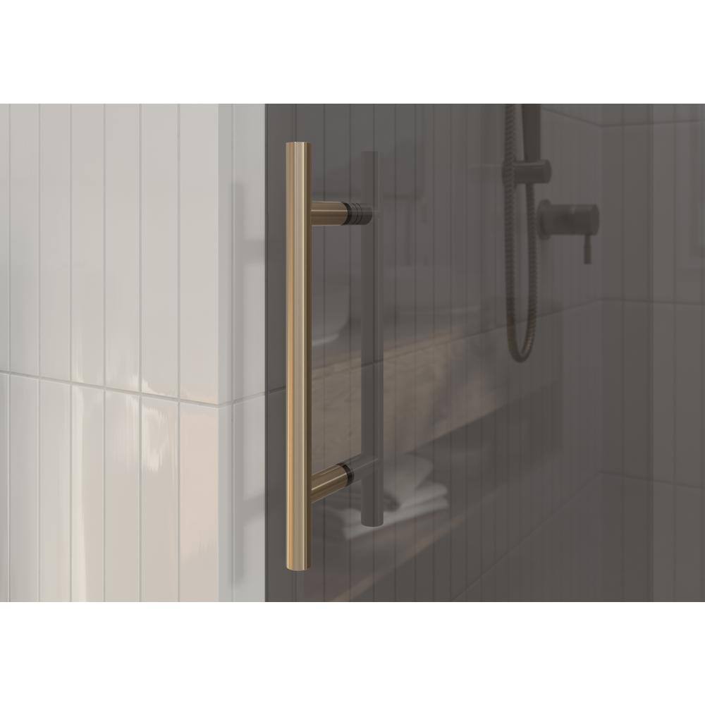 Equinox 60" Frameless Gray Tinted Glass Sliding Shower Door with Brushed Bronze Hardware