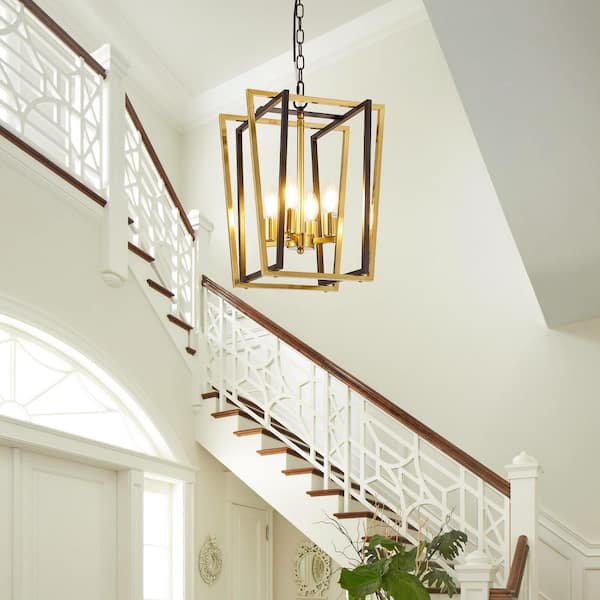 12.6 in. 4-Light Modern Gold Lantern Pendant Light with E12 Bulb (No Bulbs Included)