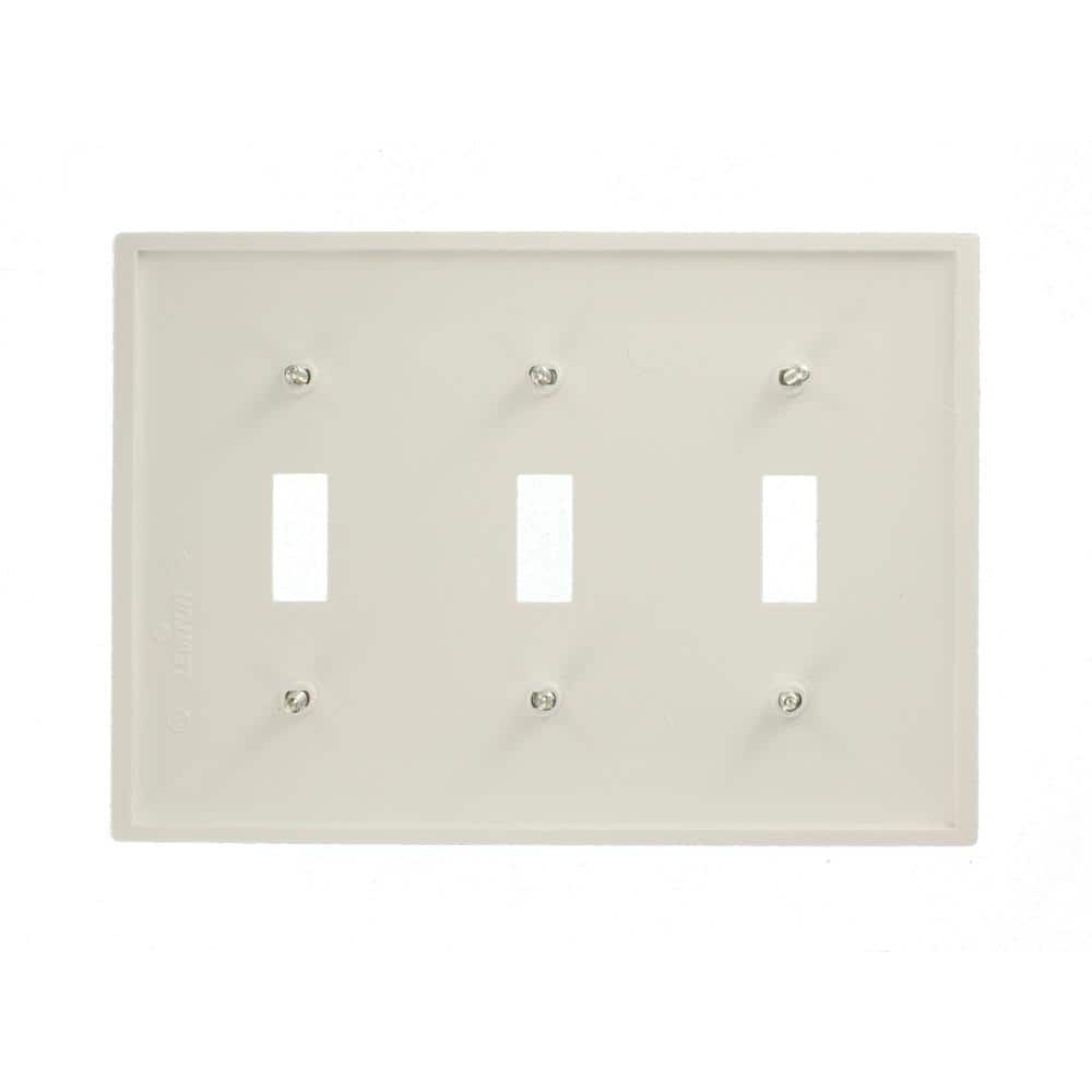 Glossy White 3-Gang Thermoplastic Toggle Switch Wall Plate