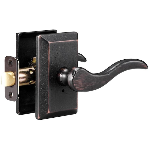DELANEY HARDWARE Sandcast Rhonda Aged Bronze Privacy Bed/Bath Right Hand Door Handle with Square Backplate