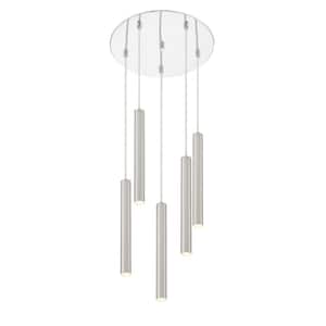 Forest 5 W 5 Light Chrome Integrated LED Shaded Chandelier with Brushed Nickel Steel Shade