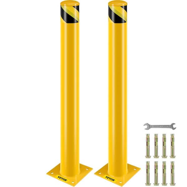 NVNOO 4.5 in. Diameter 42 in. Height Steel Pipe Safety Bollard Post with 8 Anchor Bolts for Traffic-Sensitive Area, Yellow