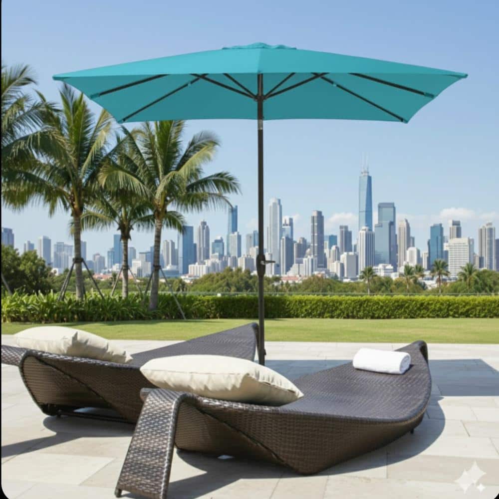 6.5x10 ft Rectangular Patio Umbrella with Crank Tilt, Fade-Resistant Shade,Turquoise (Without base)