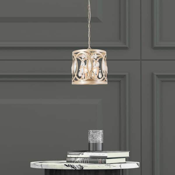 Lansing 3-Light Gold Lantern Drum Pendant With Crystal Accents