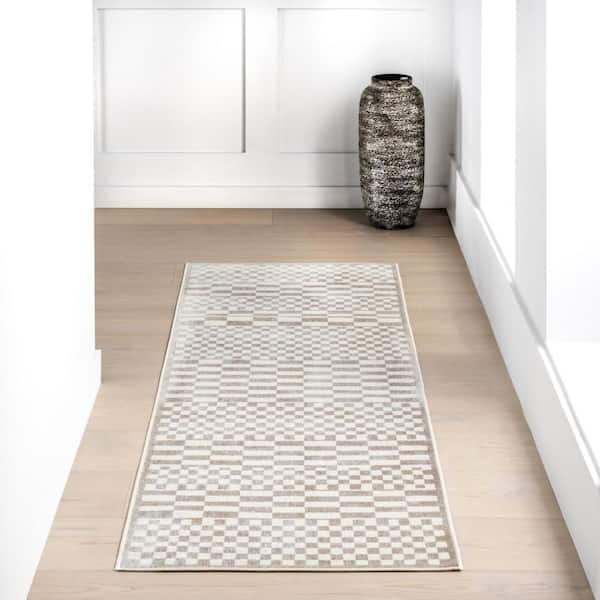Kallie Washable Tiled Beige 2.6 ft. x 10 ft. Indoor Area Rug
