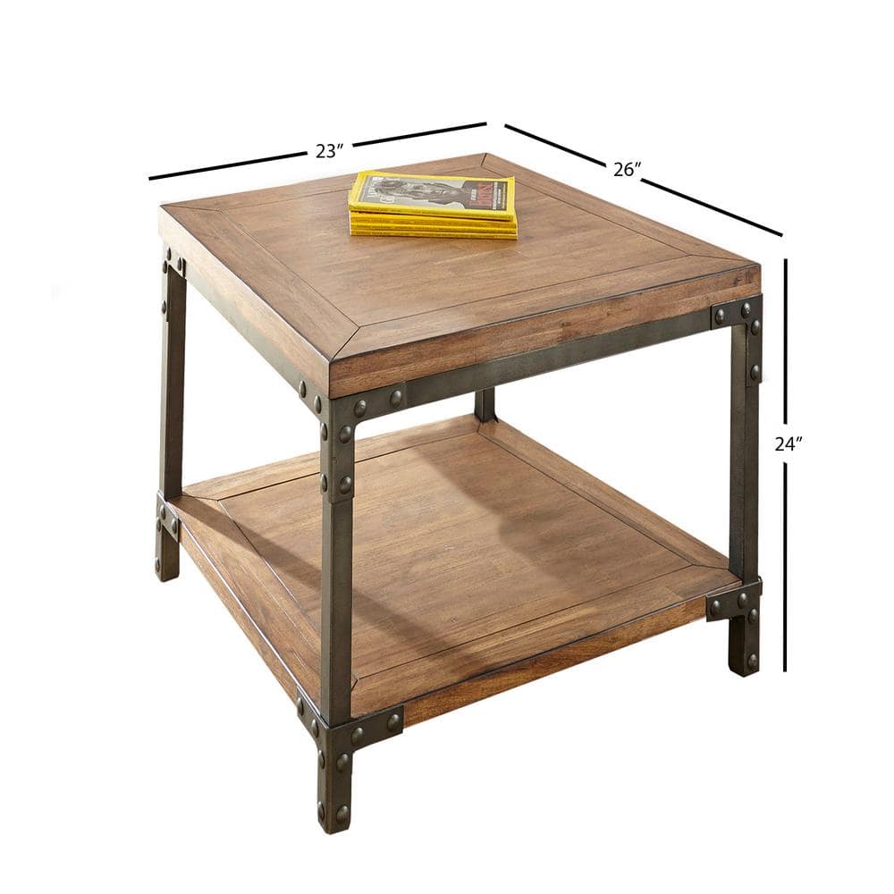Rustic Acacia Honey & Black Metal Framed End Table