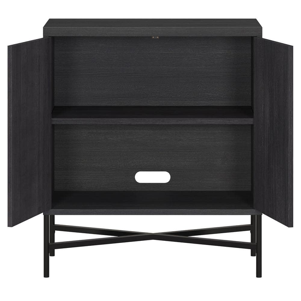 Brighton 28" Charcoal Gray Ribbed Accent Cabinet with Adjustable Shelving