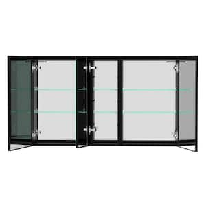 50 in. W x 30 in. H Large Rectangular Black Aluminum Surface Mount Medicine Cabinet with Mirror and 3-Doors