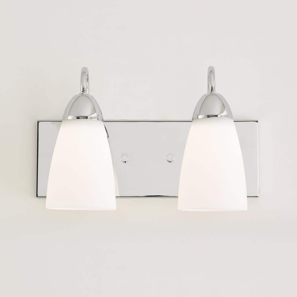 Seville 2-Light Chrome Vanity Light with Etched Glass Shade
