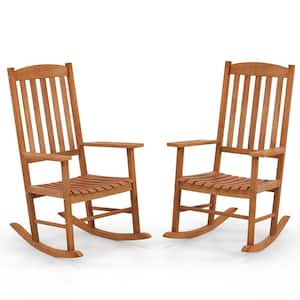 2-Pieces Patio Wood Outdoor Rocking Chair w/400 lbs. Weight Capacity Eucalyptus Wood Porch Rocker