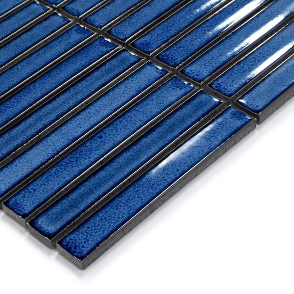 Stacked Blue 12 in. x 12 in. Glossy Porcelain Floor and Wall Mosaic Tile Kit Kat Finger Tile (5 sq. ft. /Case)