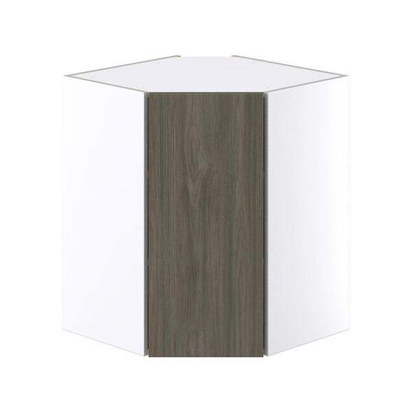 J COLLECTION 24 in. W x 40 in. H x 14 in. D Medora Textured Slab Walnut Assembled Wall Diagonal Corner Kitchen Cabinet