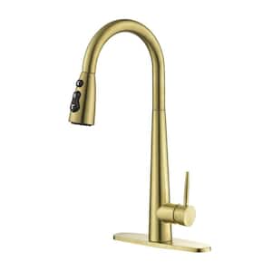 Single Handle Pull Down Sprayer Kitchen Faucet with Advanced Spray Stainless Steel Kitchen Sink Faucets in Brushed Gold