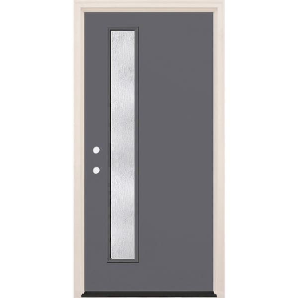 Builders Choice 36 in. x 80 in. Right-Hand/Inswing 1-Lite Rain Glass London Painted Fiberglass Prehung Front Door w/6-9/16 in. Frame