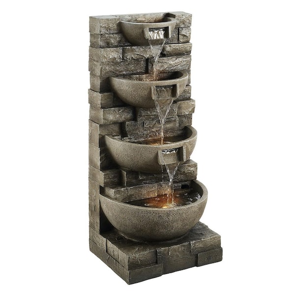 Outdoor Water Fountain, 35.63 in. Height, Electric, Resin,Waterfall, 4-Tier Fountain,with LED Light and Pump,for Garden