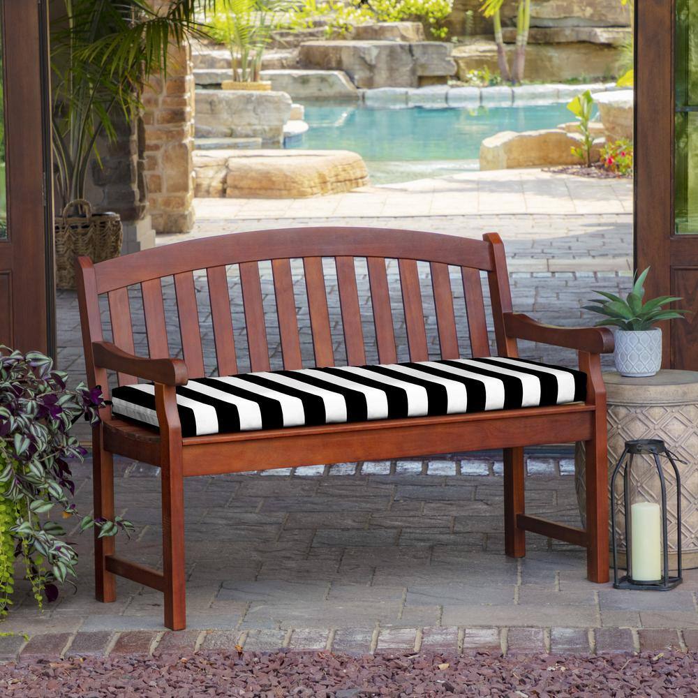 Black and White Striped Outdoor Bench Cushion 46 x 17