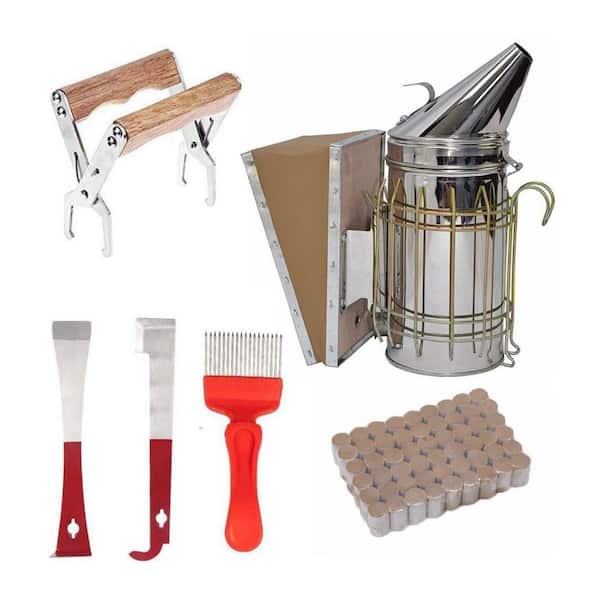 Bee Smoker Kit with 54-Pellets, 2-Hive Tools, Frame Grip, Uncapping Fork, Stainless Steel Beekeeping Supplies