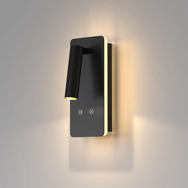 8 in. 6-Watt 1-Light Black Wall Mounted Reading Light Set of 2, Dimmable Wireless Wall Sconces for Bedroom, Living Room