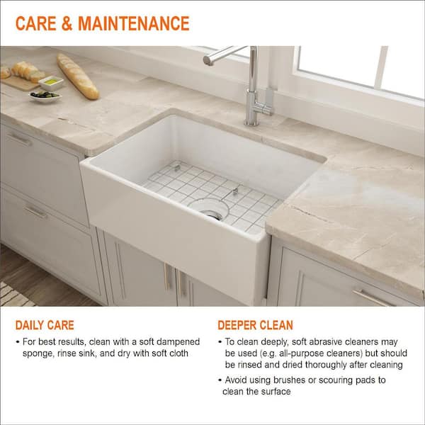 Glacier Bay Farmhouse Apron Front Fireclay 30 In Single Bowl Kitchen Sink In White With Grid 3abrb 38 001 The Home Depot