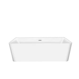 55 in. Acrylic Freestanding Flatbottom Double Ended Rectangular Soaking Bathtub in White with Brass Drain