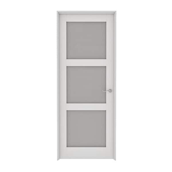 ARK DESIGN Assembly Required 32 in. x 80 in. 3-Lite Frosted Glass Left Handed White MDF Door Kit w/Separate Jamb