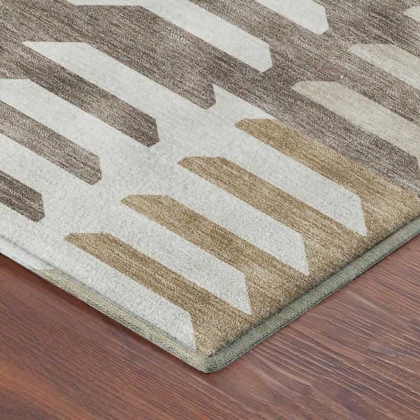 Mayfield Premium Machine Washable Abstract AMF2328 Taupe 3 ft. x 5 ft. Area Rug