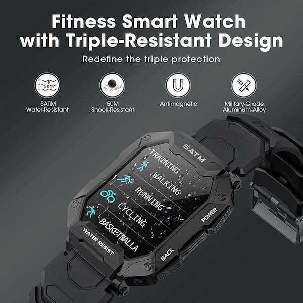 Adrinfly Military Tactical Smart Watch with 5ATM Fitness Tracker