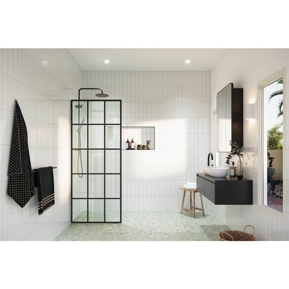Esprit 30 in. x 78 in. Matte Black Glass Shower Panel