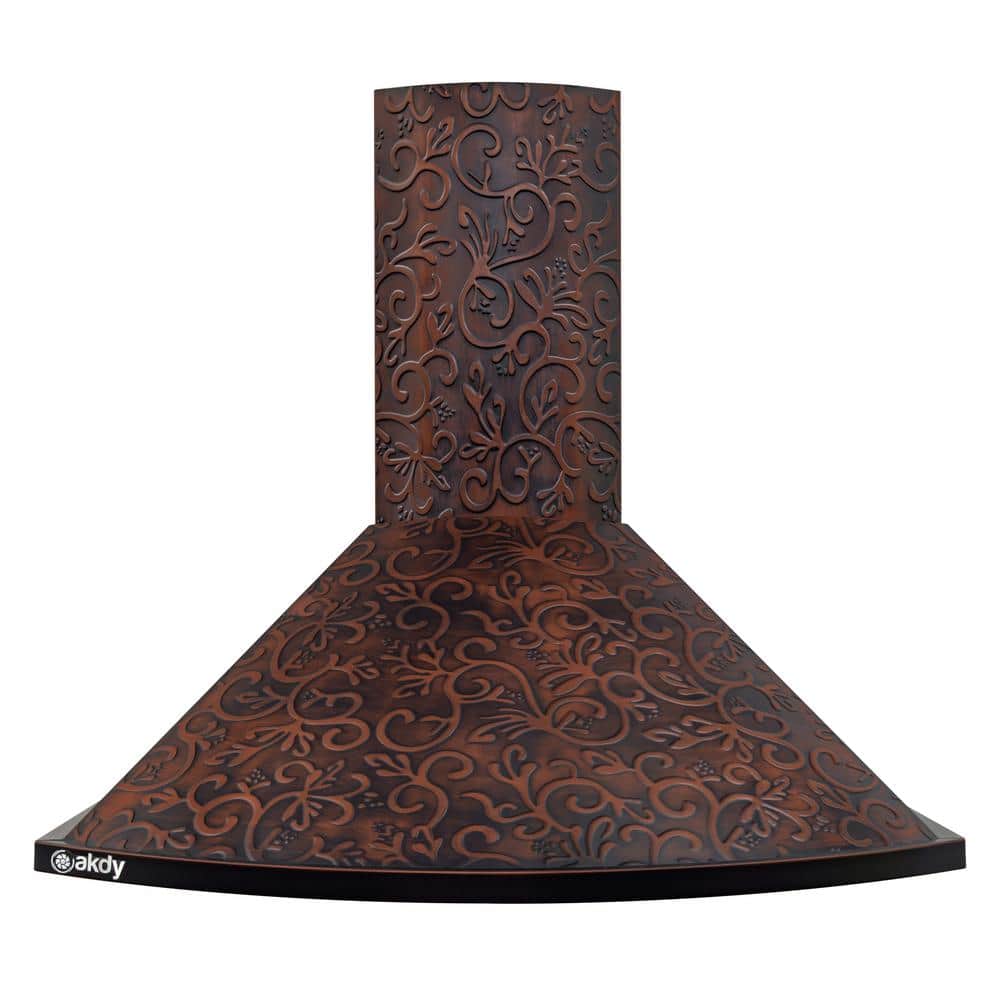 30-Inch Vine Embossed Copper Convertible Wall-Mounted Range Hood