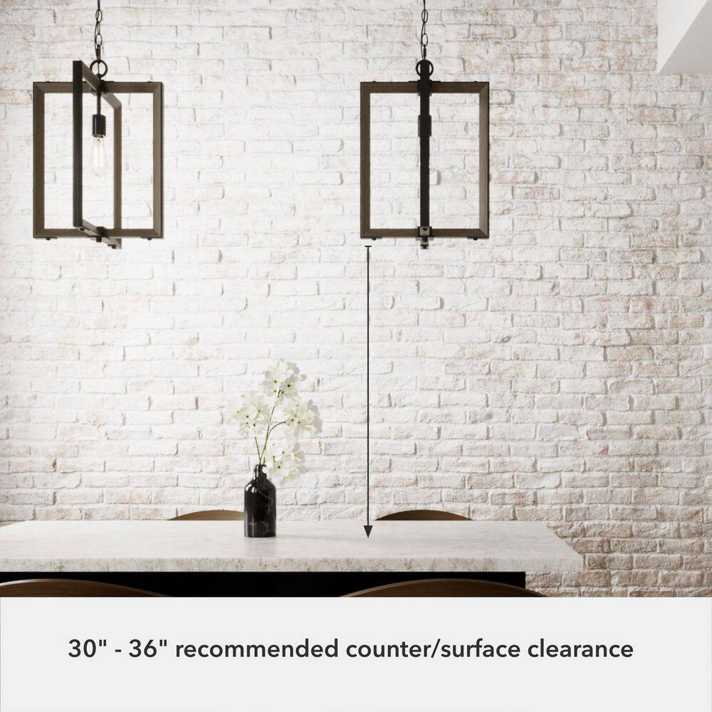 Noble Bronze and Oak 14" Geometric Pendant Light