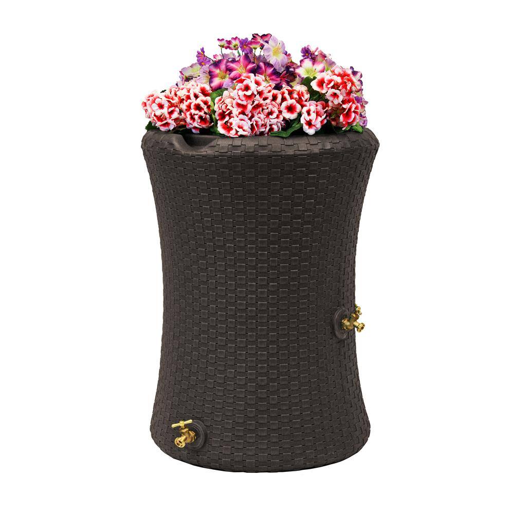 Dark Brown Wicker 50-Gallon Dual Spigot Rain Barrel Planter