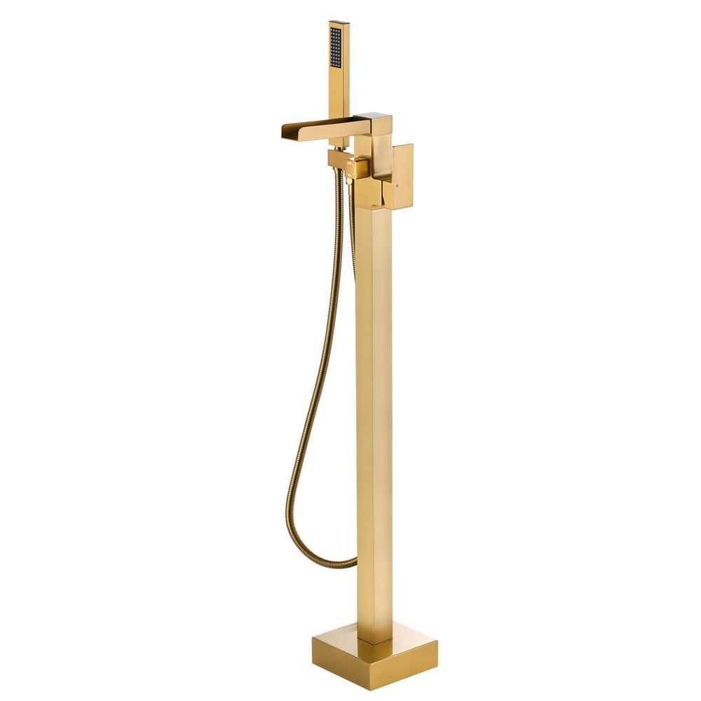 Waterfall Single-Handle Floor Mount Freestanding Tub Faucet, Tub Filler with Rectangle Hand Shower in Brushed Gold price history on PriceWatchPro