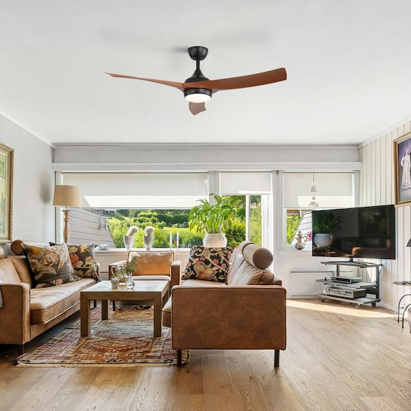 52 in. Indoor/Outdoor Standard Black Downrod Ceiling Fan with LED Light Kit, Reversible DC Motor and Remote Control