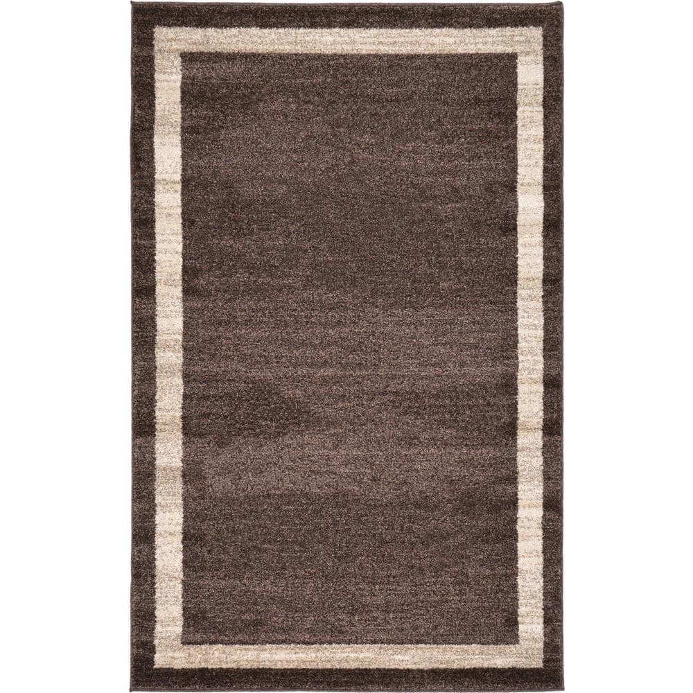 Tufted Brown/Ivory Synthetic Rectangular Easy-Care Rug