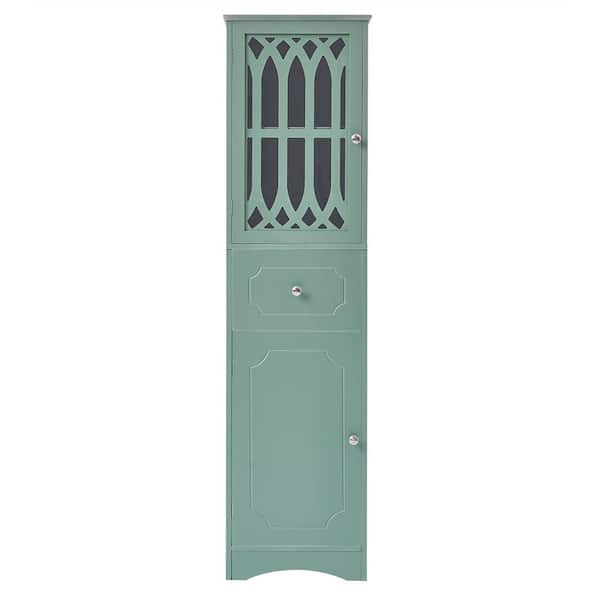 Miscool Anky 16.5 in. W x 14.2 in. D x 63.8 in. H Green MDF Freestanding Bathroom Storage Linen Cabinet